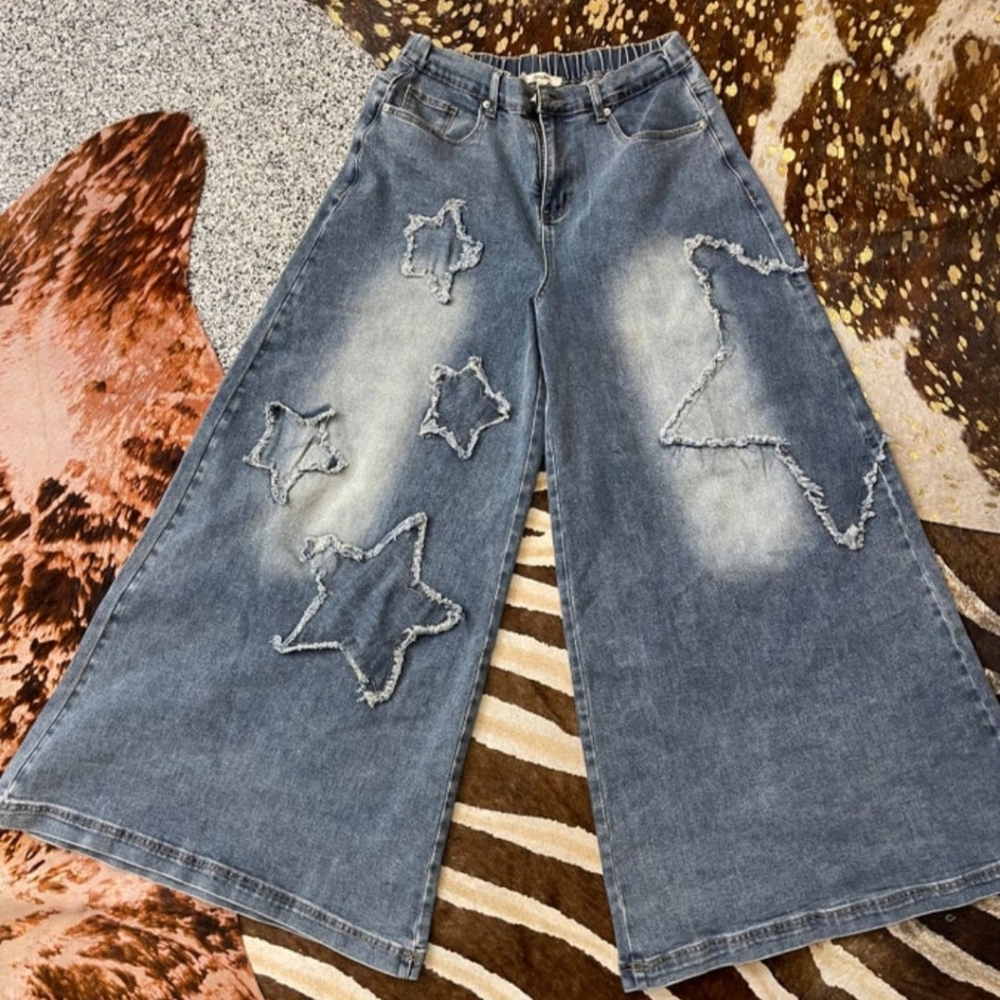 Wide-Leg Star Patch Jeans
